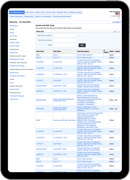 A tablet displaying Omega's LIMS application